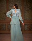 Crop Top and Flared Pants Fusion Set with Sequin Embroidery - Silk