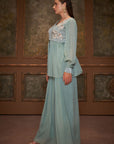 Crop Top and Flared Pants Fusion Set with Sequin Embroidery - Silk