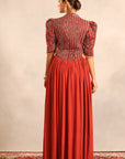 Red Ajrakh Embroidered Gathered Dress