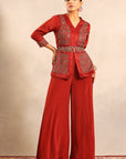 Red Ajrakh Fully Handcrafted Peplum Jumpsuit