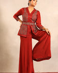Red Ajrakh Fully Handcrafted Peplum Jumpsuit