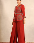 Red Ajrakh Fully Handcrafted Peplum Jumpsuit