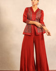 Red Ajrakh Fully Handcrafted Peplum Jumpsuit