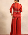 Red Ajrakh Fully Handcrafted Peplum Jumpsuit