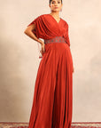 Red Ajrakh Embellished Flared Jumpsuit