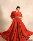 Red Ajrakh Embellished Flared Jumpsuit