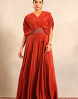 Red Ajrakh Embellished Flared Jumpsuit