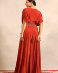 Red Ajrakh Embellished Flared Jumpsuit