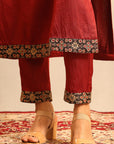 Maroon Ajrakh Embellished Kurta With Pants