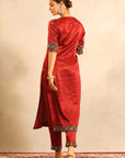 Maroon Ajrakh Embellished Kurta With Pants