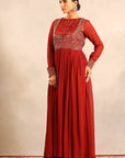 Maroon Ajrakh Embellished Full Sleeve Gathered Dress