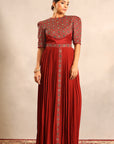 Maroon Ajrakh Embellished Yoke Gathered Dress