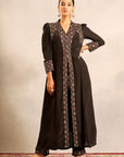 Black Ajrakh Embellished V Neck Slit Kurta With Pants