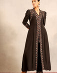 Black Ajrakh Embellished V Neck Slit Kurta With Pants