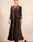 Black Ajrakh Embellished V Neck Slit Kurta With Pants