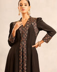 Black Ajrakh Embellished V Neck Slit Kurta With Pants