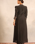Black Ajrakh Embellished V Neck Slit Kurta With Pants