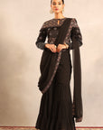 Black Ajrakh Embellished Ajrakh Blouse With Sharara And Attached Dupatta