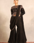 Black Ajrakh Embellished Ajrakh Blouse With Sharara And Attached Dupatta