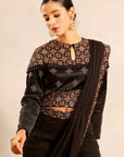 Black Ajrakh Embellished Ajrakh Blouse With Sharara And Attached Dupatta