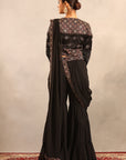 Black Ajrakh Embellished Ajrakh Blouse With Sharara And Attached Dupatta