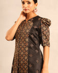 Black Ajrakh Embellished Peplum Jacket With Flare Pants