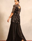 Black Ajrakh Embellished Peplum Jacket With Flare Pants