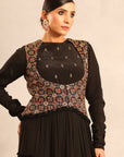 Black Ajrakh Embroidered Full Sleeve Gathered Dress