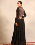 Black Ajrakh Embroidered Full Sleeve Gathered Dress