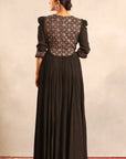 Black Embellished Ajrakh Gathred Dress