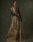 Black Ajrakh Jacket And Ivory Lehenga With Ivory Ajrakh Dupatta