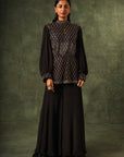 Black Ajrakh Peplum Top With Flare Pants