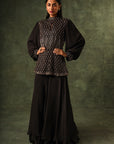 Black Ajrakh Peplum Top With Flare Pants