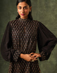 Black Ajrakh Peplum Top With Flare Pants