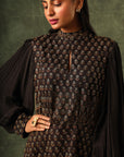 Black Ajrakh Peplum Top With Flare Pants
