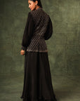 Black Ajrakh Peplum Top With Flare Pants