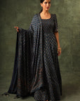 Blue Ajrakh Anarkali With Dupatta