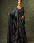 Blue Ajrakh Anarkali With Dupatta