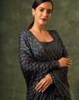 Blue Ajrakh Anarkali With Dupatta