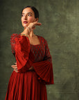 Red Ajrakh Gathered Kurta And Sharara With Ajrakh Dupatta