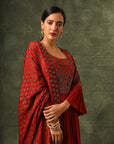 Red Ajrakh Gathered Kurta And Sharara With Ajrakh Dupatta