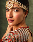 Red Ajrakh Blouse And Lehenga With Ruffled Dupatta