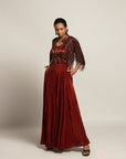 Agatha Maroon Embroidered Jumpsuit With Jacket