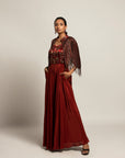 Agatha Maroon Embroidered Jumpsuit With Jacket