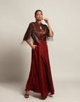 Agatha Maroon Embroidered Jumpsuit With Jacket