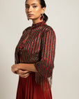 Agatha Maroon Embroidered Jumpsuit With Jacket