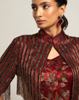 Agatha Maroon Embroidered Jumpsuit With Jacket