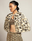 Lissome Faded Ivory Blouse & Cape With Comely Lehenga