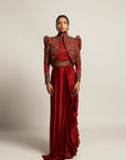 Elysian Maroon Draped Gown Saree With Short Jacket