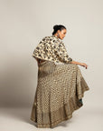 Lissome Faded Ivory Blouse & Cape With Comely Lehenga